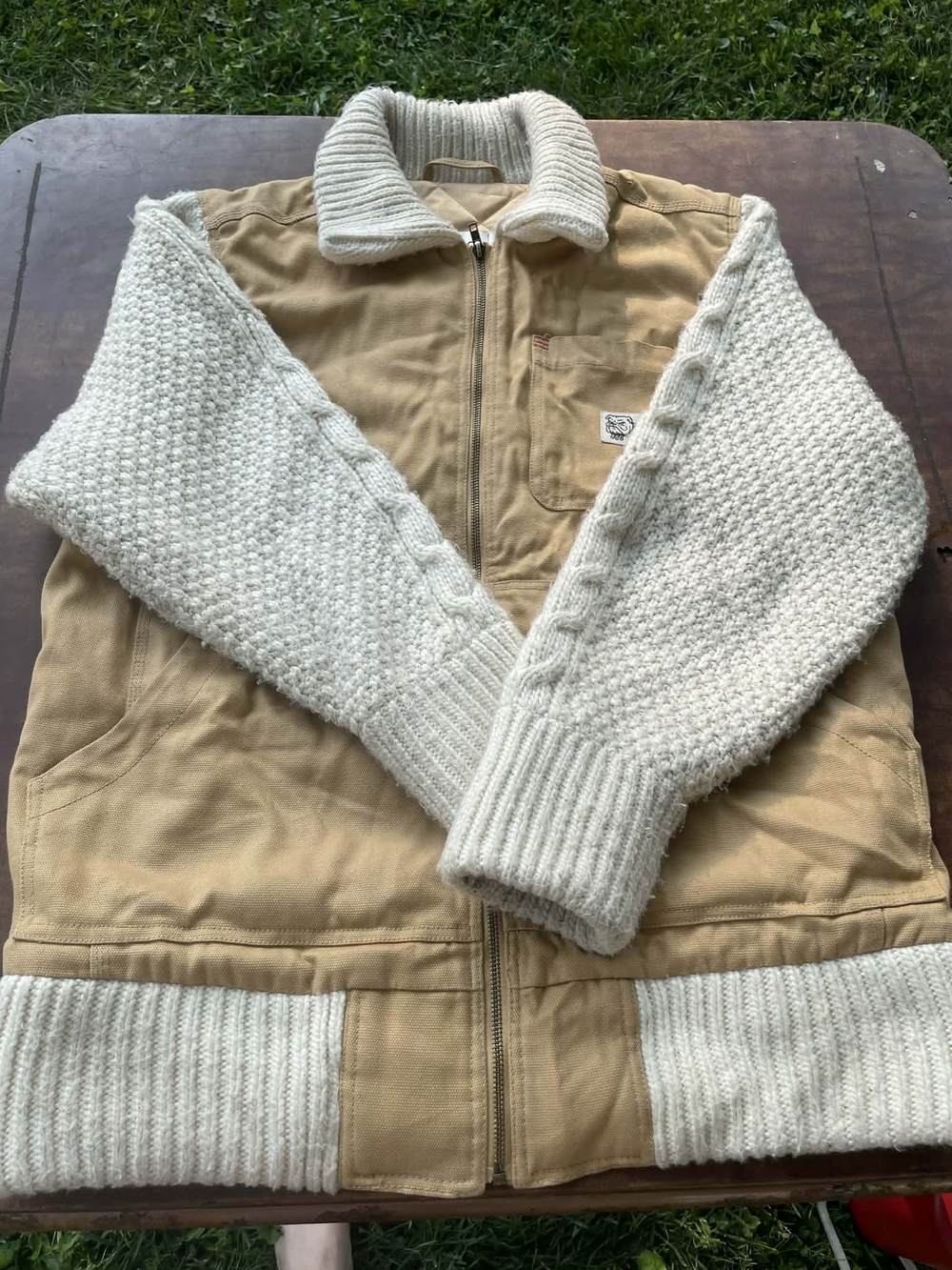BDG (Urban Outfitters) Quilted Satin Jacket in Light Peach and Cream